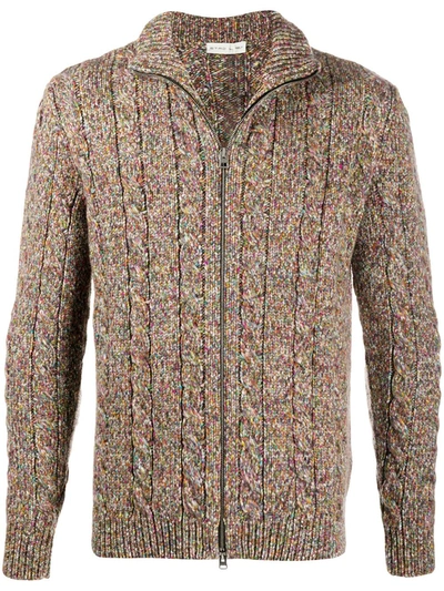 Etro Boucle Knit Zipped Cardigan In Brown