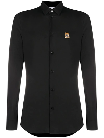Moschino Bear Embroidered Dress Shirt In Black