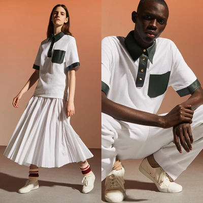 Lacoste Unisex  Fashion Show Edition Oversize Cotton Polo In White,green