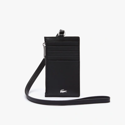Lacoste Men's Fitzgerald Leather Neck Strap Zippered Card Holder - One Size In Black