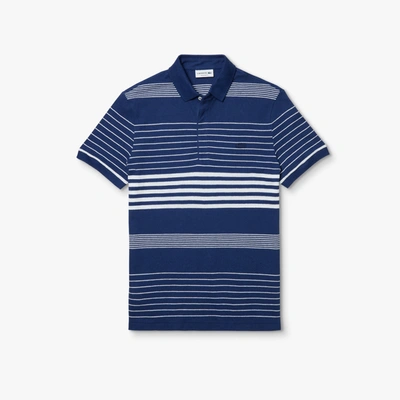 Lacoste Men's Striped Linen And Cotton Regular Fit Polo Shirt In Navy Blue,white