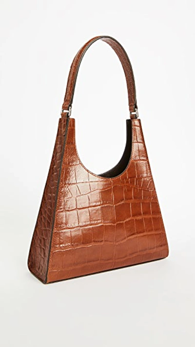 Staud Rey Crocodile-effect Shoulder Bag In Brown,orange