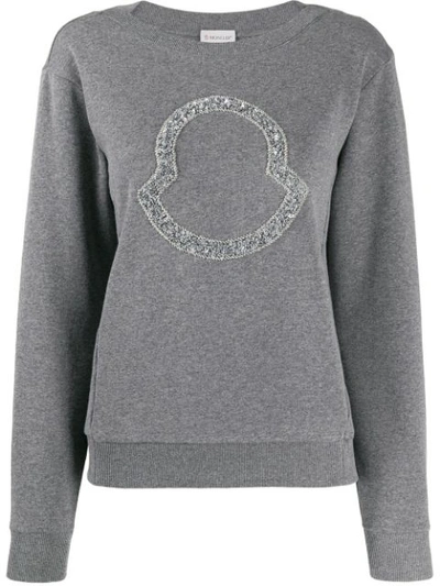 Moncler Embellished Designer Logo Sweatshirt In Grey