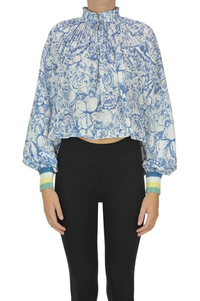 Tibi Cropped Blouse In Blue