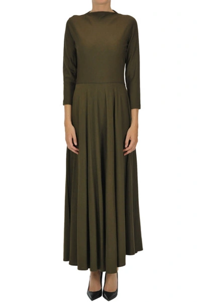 Aspesi Wool Long Dress In Olive Green