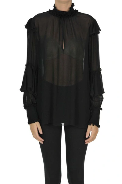 Dondup Ruched Crepè Blouse In Black