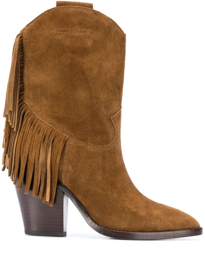Ash Elison Suede Texan Ankle Boots In Brown