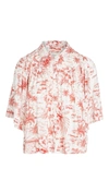 The Great The Cruise Palm Print Linen & Cotton Top In Red Palm Print