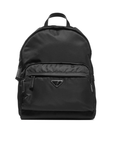 Prada Logo-plaque Nylon Backpack In Nero