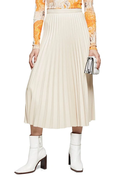 Topshop Faux Leather Pleated Midi Skirt In Cream