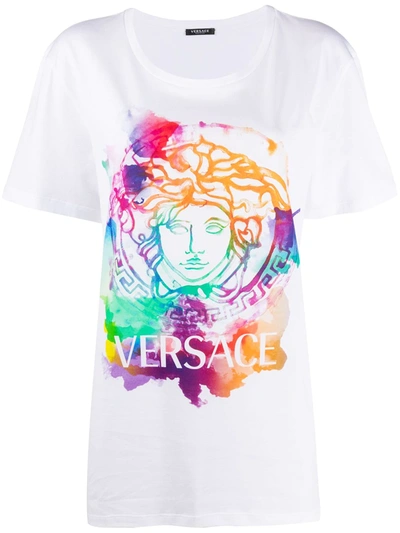 Versace T-shirt With Watercolor Medusa Logo In White