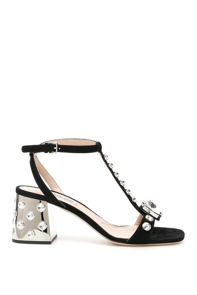 Miu Miu Crystal Embellished Sandals In Black