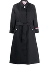 Thom Browne Belted Mid-length Trench Coat In Blue