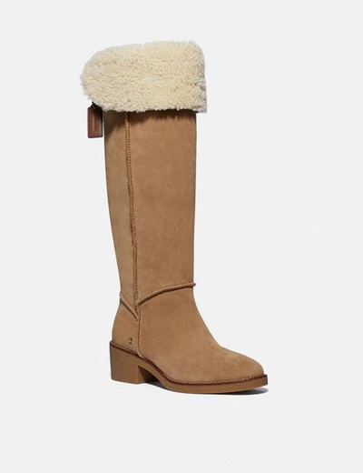 Coach Janelle Boot In Beige - Size 6 B In Peanut/natural