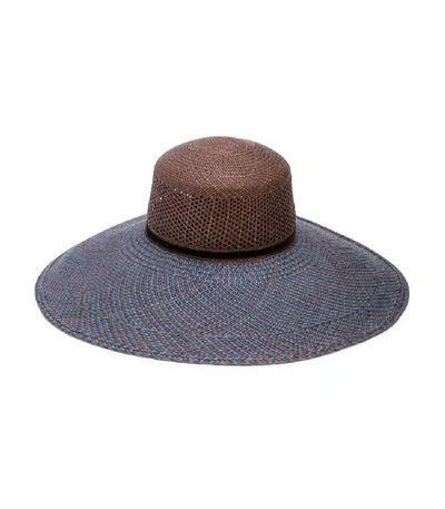The Freya Brand Magnolia Wide Brim Woven Hat In Brown/blue