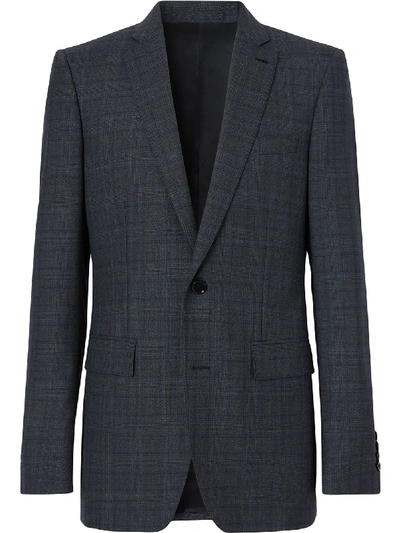 Burberry English Fit Check Wool Suit In Blue