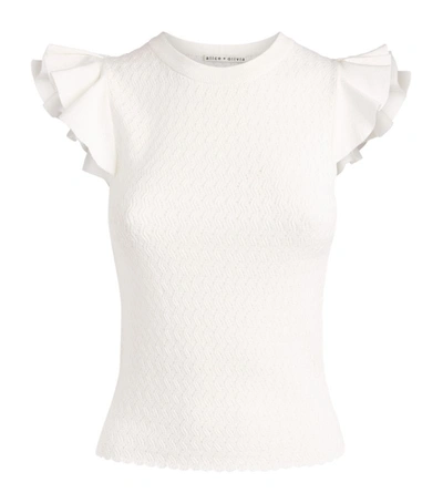 Alice And Olivia Lamara White Pointelle-knit Top