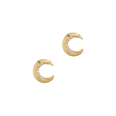 Lizzie Mandler Pavé Crescent Stud Earrings In Yellow Gold/white Diamonds