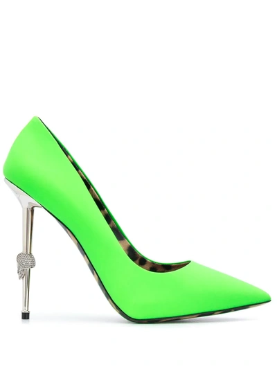 Philipp Plein Skull 110mm Leather Pumps In Green