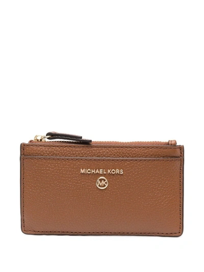 Michael Michael Kors Pebbled Leather Cardholder In Luggage/gold