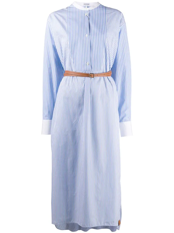 Loewe Striped Belted Cotton-poplin Shirt Dress In Blue | ModeSens