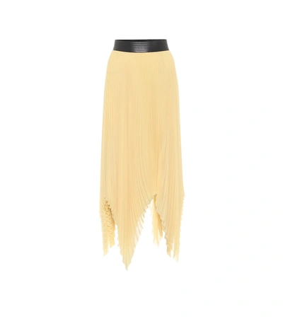 Loewe Pleated Georgette Asymmetric Midi Skirt In Yellow