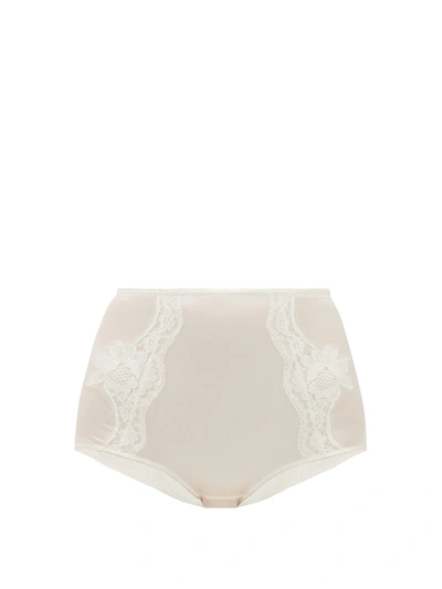 Dolce & Gabbana Lace-appliquéd Stretch-silk Satin High-rise Briefs In Ivory