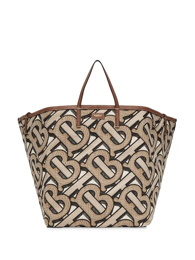 Burberry Extra Large Embroidered Monogram Cotton Beach Tote In Neutrals