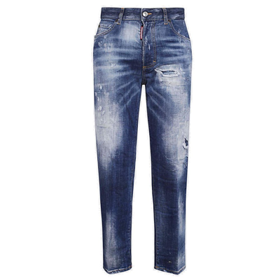 Dsquared2 Distressed Cropped Jeans In Medium Wash