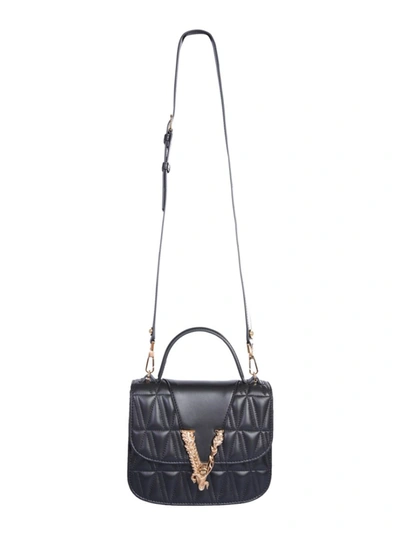 Versace Virtus Black Leather Shoulder Bag