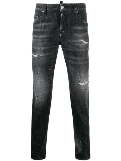 Dsquared2 Crystal-embellished Distressed Skinny Jeans In Black