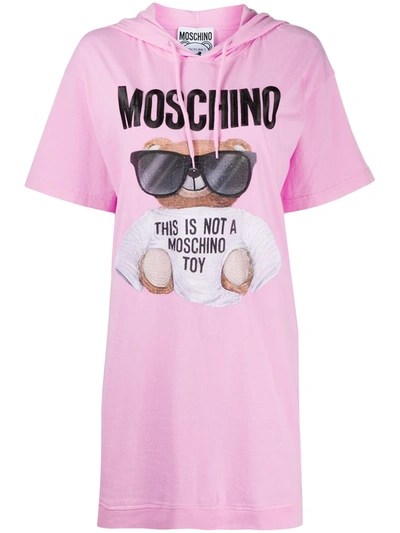 Moschino Teddy Bear-print Hooded T-shirt Dress In Pink