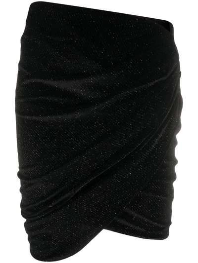 Alexandre Vauthier Draped Glittered Velvet Mini Skirt In Black