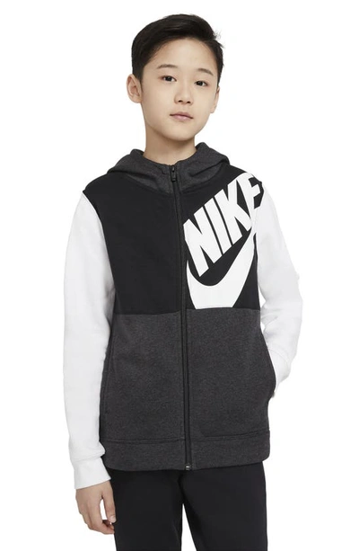 Nike Kids' Sportswear Colorblock Zip Fleece Hoodie (big Boy) In White/ Black Heather