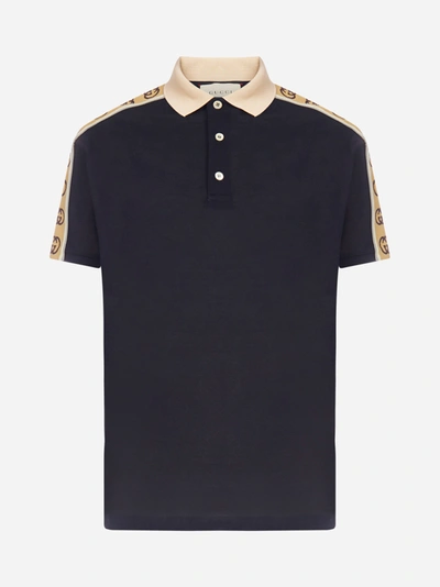 Gucci Gg Stripe Cotton Piquet Polo Shirt In Navy