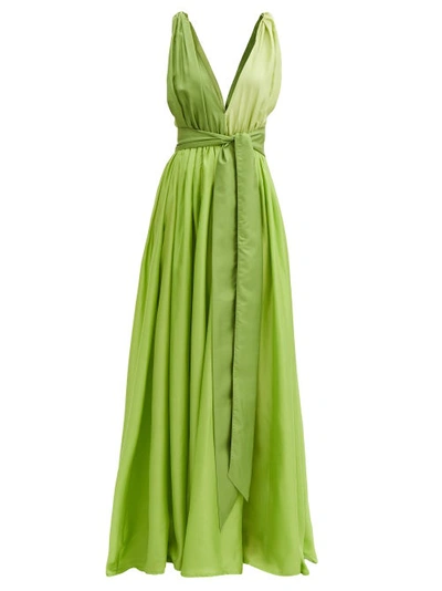 Kalita Adonis Colourblock Belted Sleeveless Silk Dress In Green