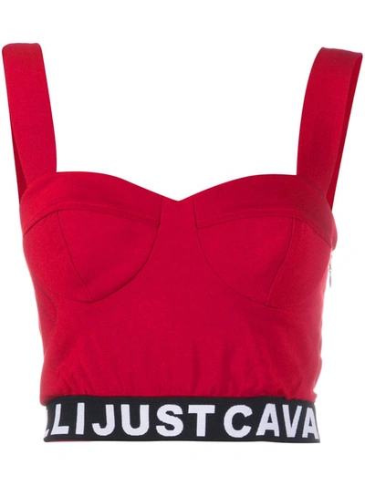 Just Cavalli Cropped Bodice Logo Band Top In Red