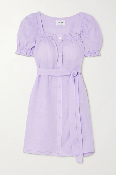 Sleeper Brigitte Belted Linen Mini Dress In Lavender