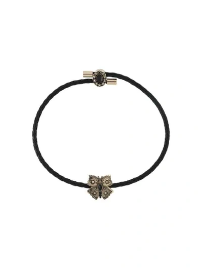 Alexander Mcqueen Crystal Butterfly Leather Friendship Bracelet In Black
