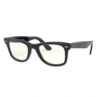 Ray Ban Wayfarer Clear Evolve Sunglasses Shiny Black Frame Grey Lenses 50-22