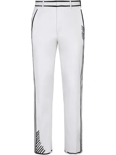 Fendi Outline-detail Straight-leg Trousers In White