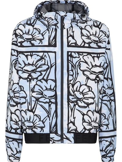 Fendi X Joshua Vides Floral Graphic-print Windbreaker In Blue