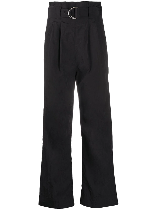 Ganni High-waisted Belted Trousers In Black | ModeSens