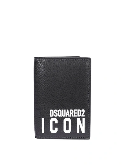 Dsquared2 Icon Leather Bifold Wallet In Nero/bianco