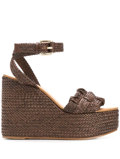 Casadei Wedge Sandals In Braided Leather In Brown