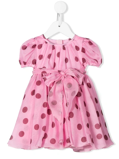 Dolce & Gabbana Babies' Short Pink Dress With Red Polka Dots In Silk. In Rosa