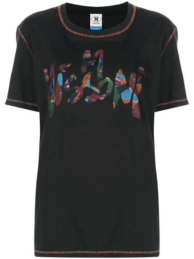 M Missoni T-shirt With Multicolor Logo And Stitching In Black