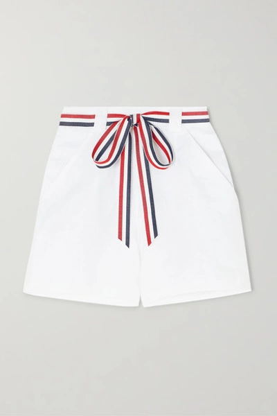Miguelina Joone Belted High-waist Linen Shorts In White