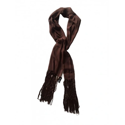 Pre-owned Genny Silk Scarf In Brown