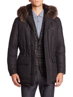 Ermenegildo Zegna Fur-trim Wool Flannel Parka In Grey | ModeSens
